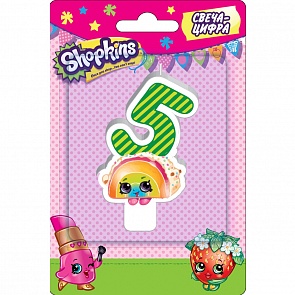 Фигурная свеча-цифра №5 из серии Шопкинс, 8 см. (Росмэн, 32127ros)